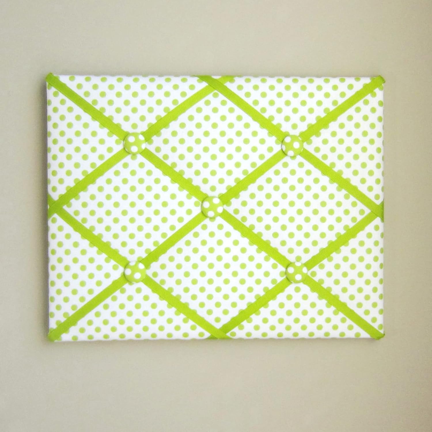 11x14 White and Lime Green Polka Dot Memory Board Bow Board