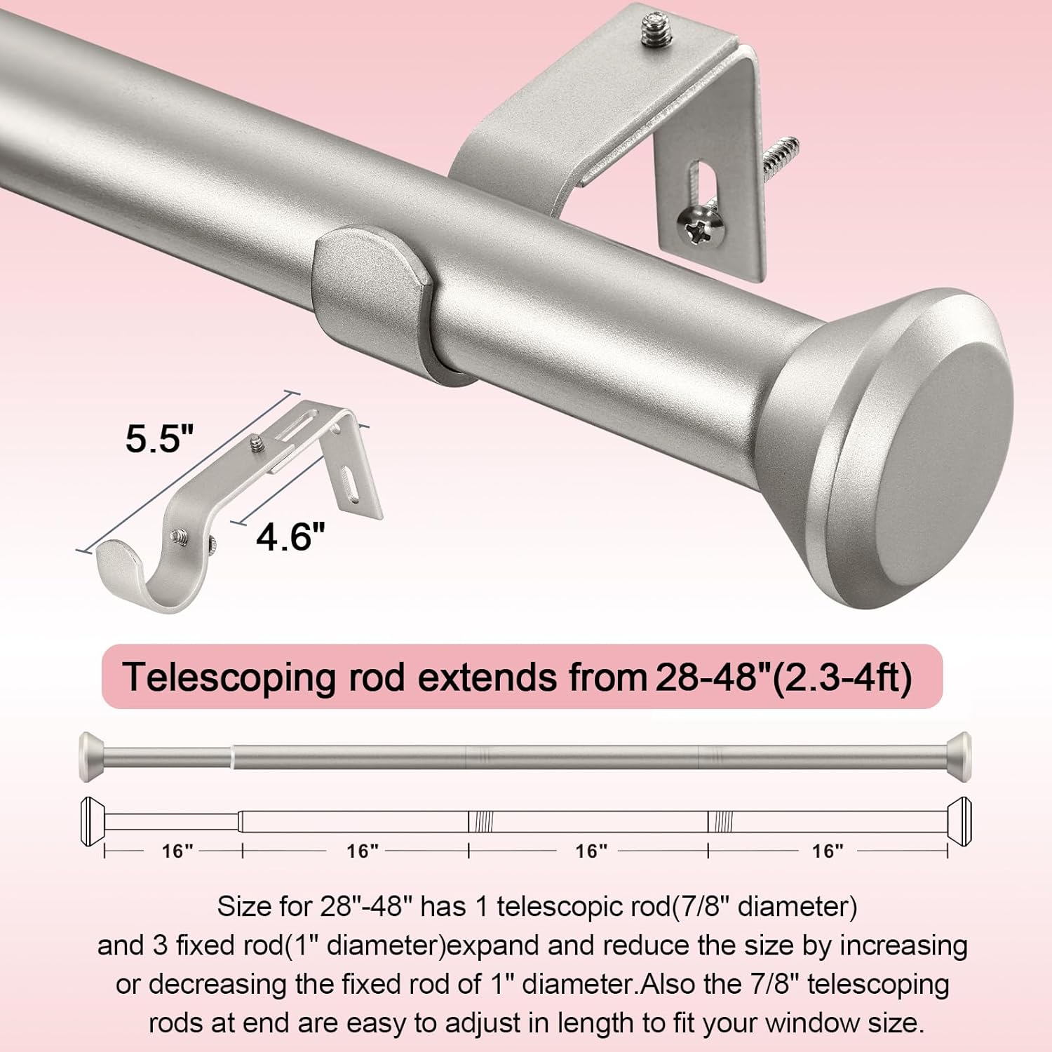 Heavy Duty Curtain Rods for Windows 28-48 Inches with Diamond Finials