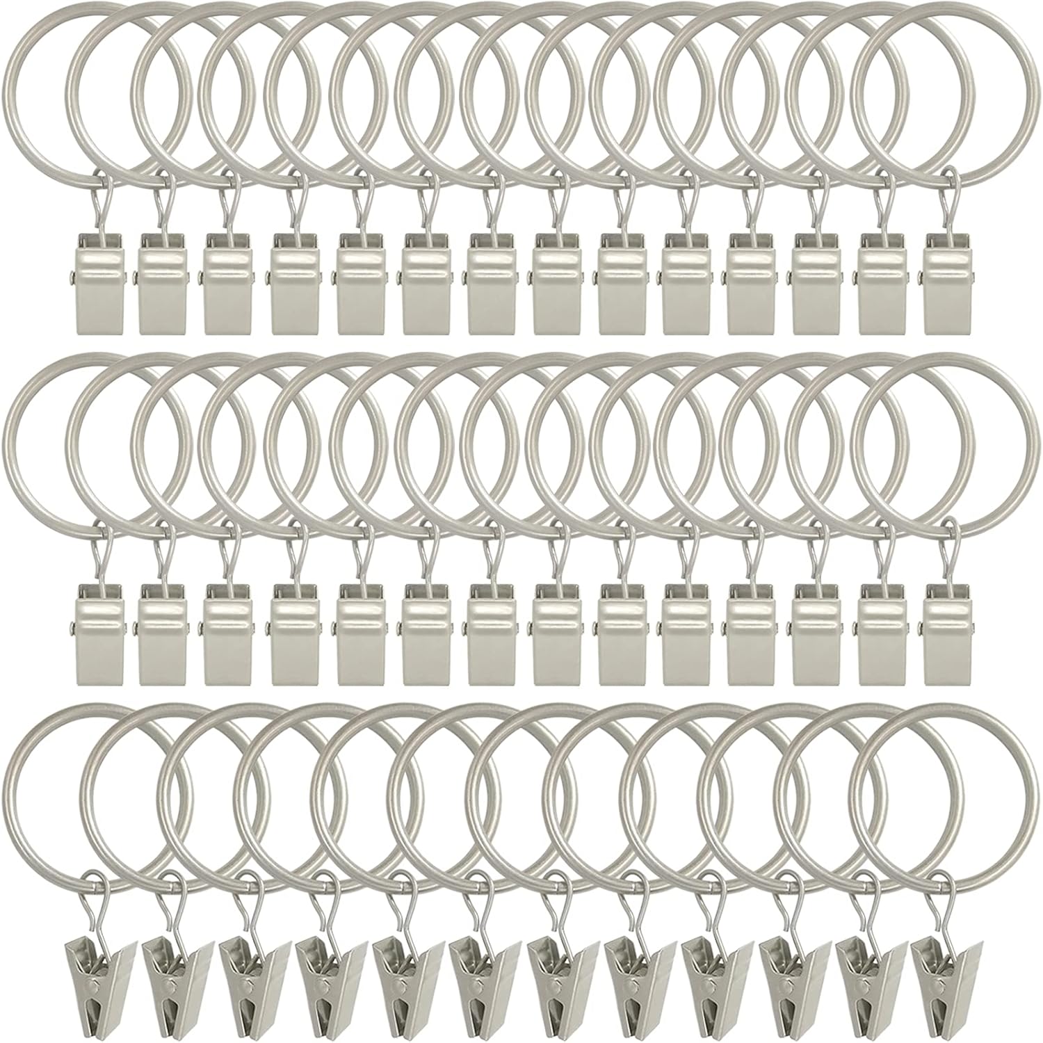40 Pack Curtain Rings with Clips Matte Silver 126 in ID