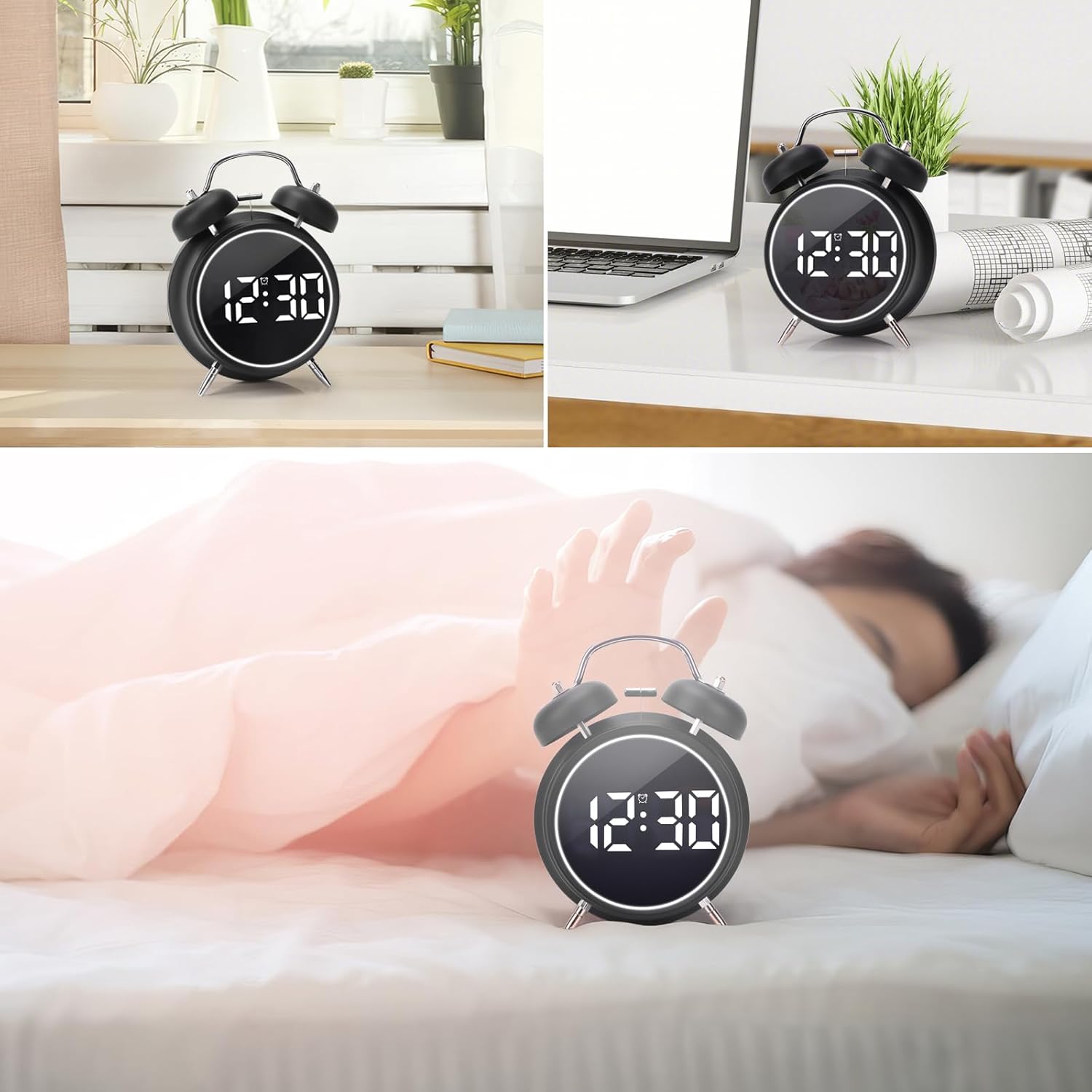 JUSTUP Super Loud Digital Alarm Clock with LED Display and Double Bell