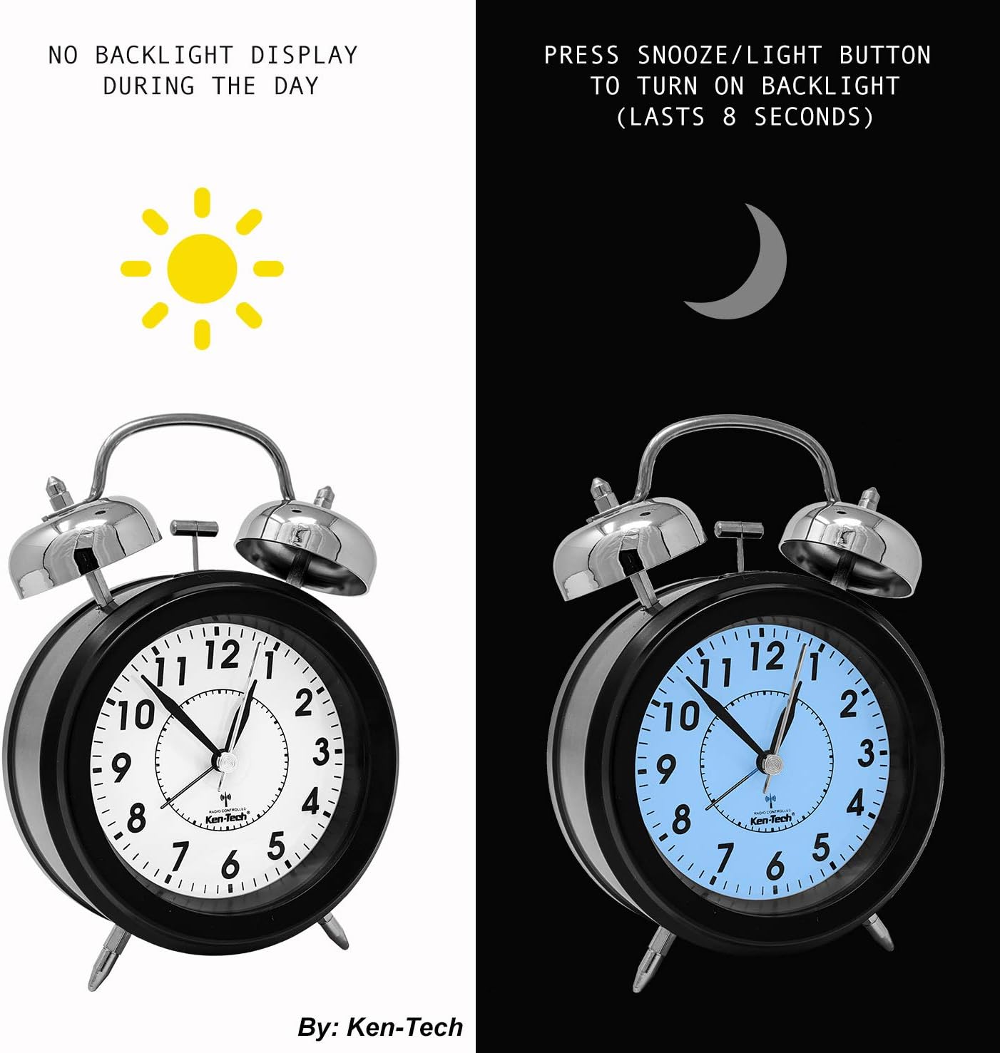 Sonnet Twin Bell Alarm Clock with Blue Backlight