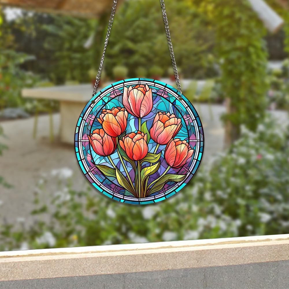 HOTIYOK Red Tulips Flower Acrylic Window Decor