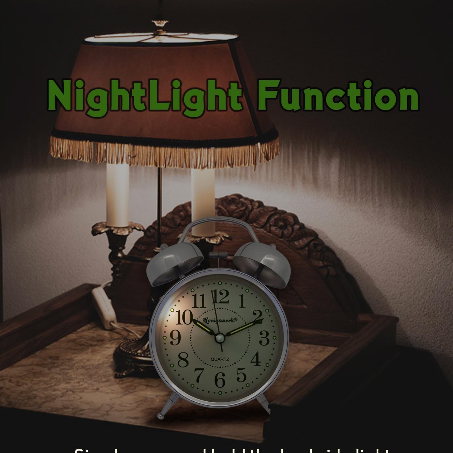 Loud Bell Alarm Clock with Night Light and Analog Display