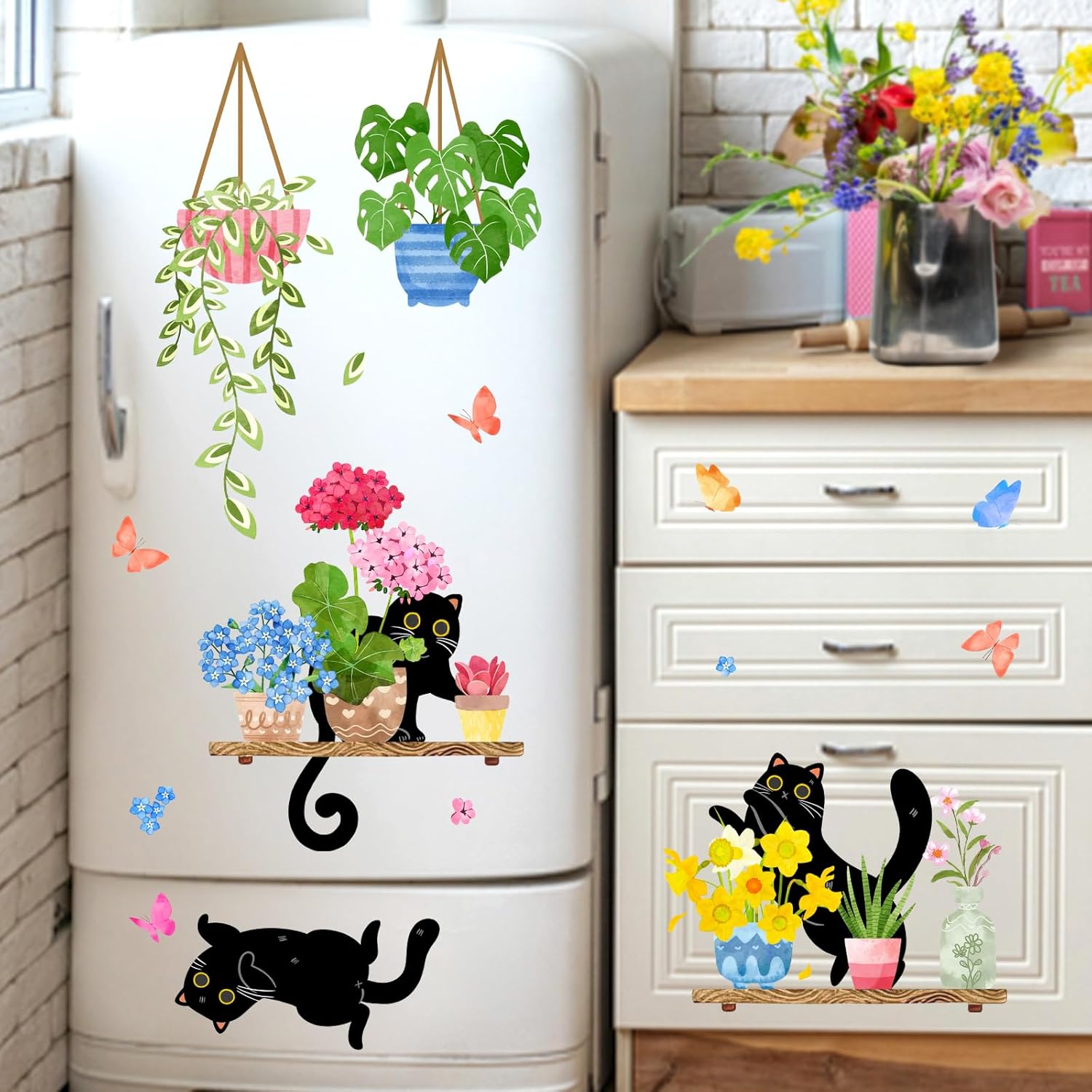 Mfault 115 PCS Spring Summer Black Cat Window Stickers