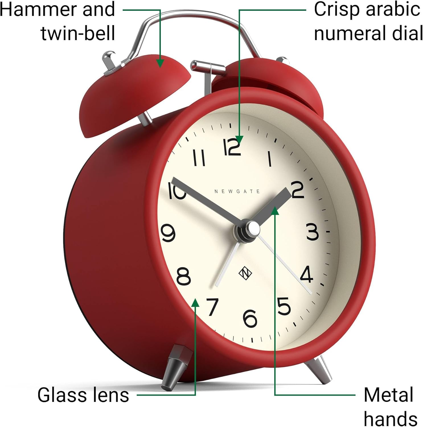 NEWGATE Charlie Bell Echo Alarm Clock Red Modern Retro Design