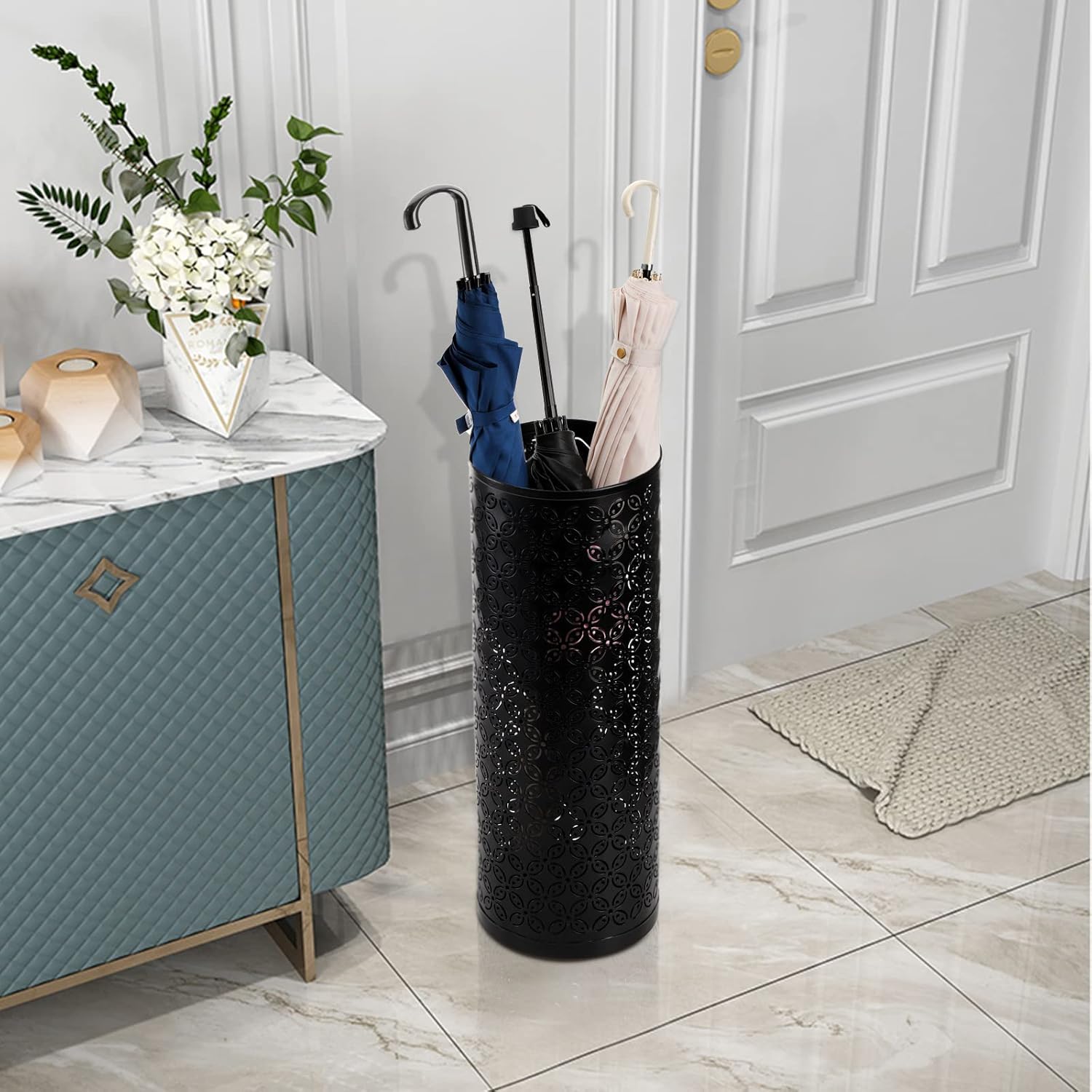 Hacaroa Black Metal Round Umbrella Stand Rack