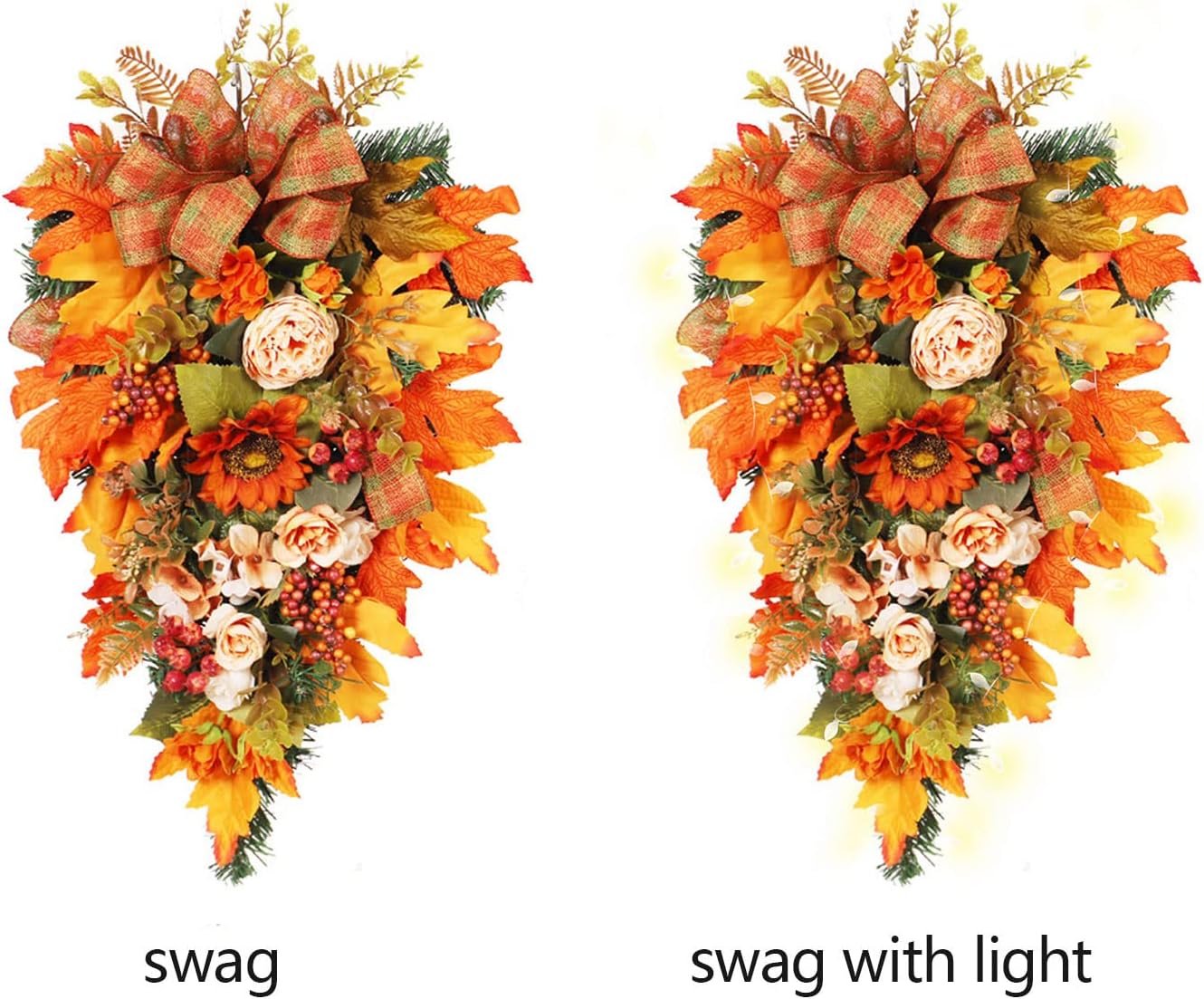 Harvest Teardrop Wreath with Light Fall Decor