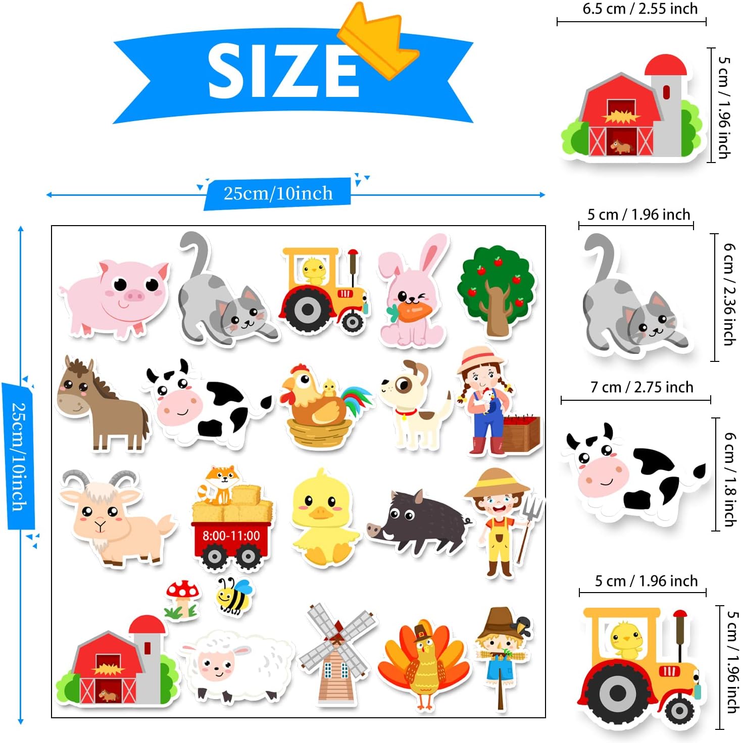 Farm Animal Gel Clings Sticker Set for Kids