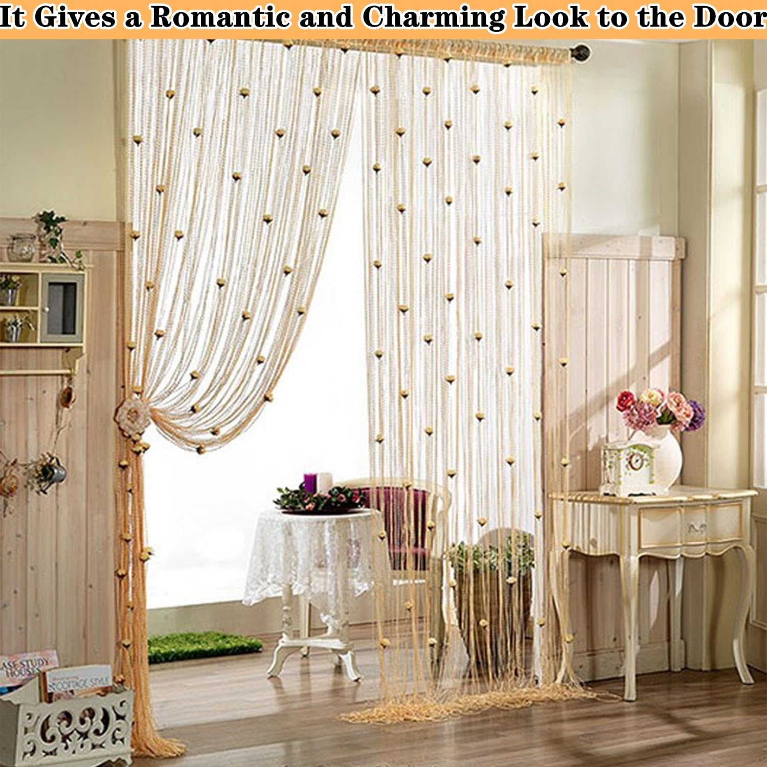 Rose Thread Door Curtain with Decorative Roses