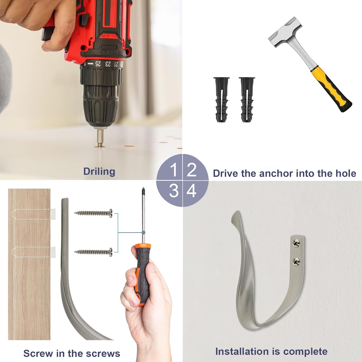 4 Pack Curtain Holdbacks Aluminum Alloy Heavy Duty U-Shape Window Hooks Grey