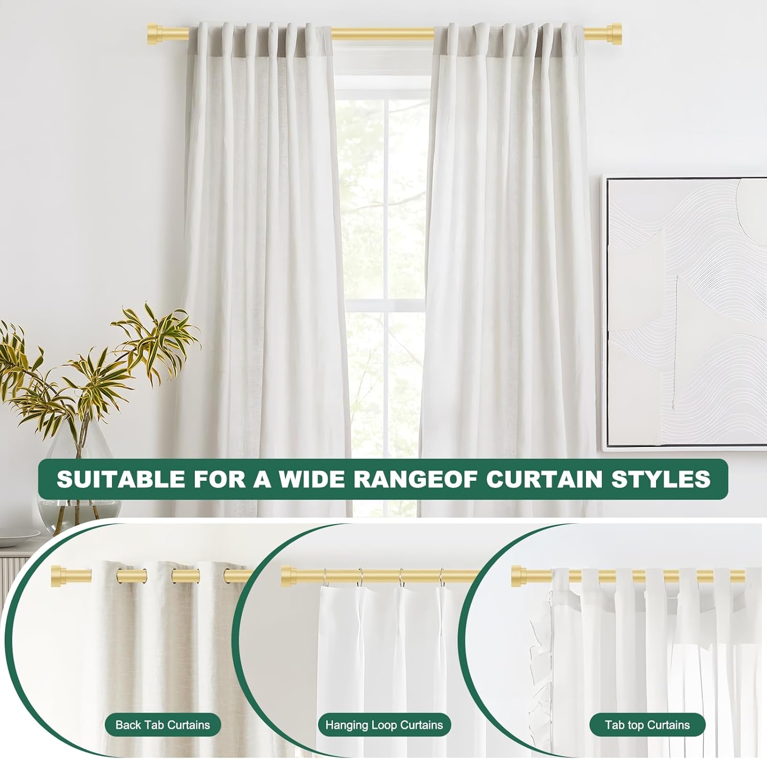 HEI DEAR Gold Curtain Rods 72-144 Inch
