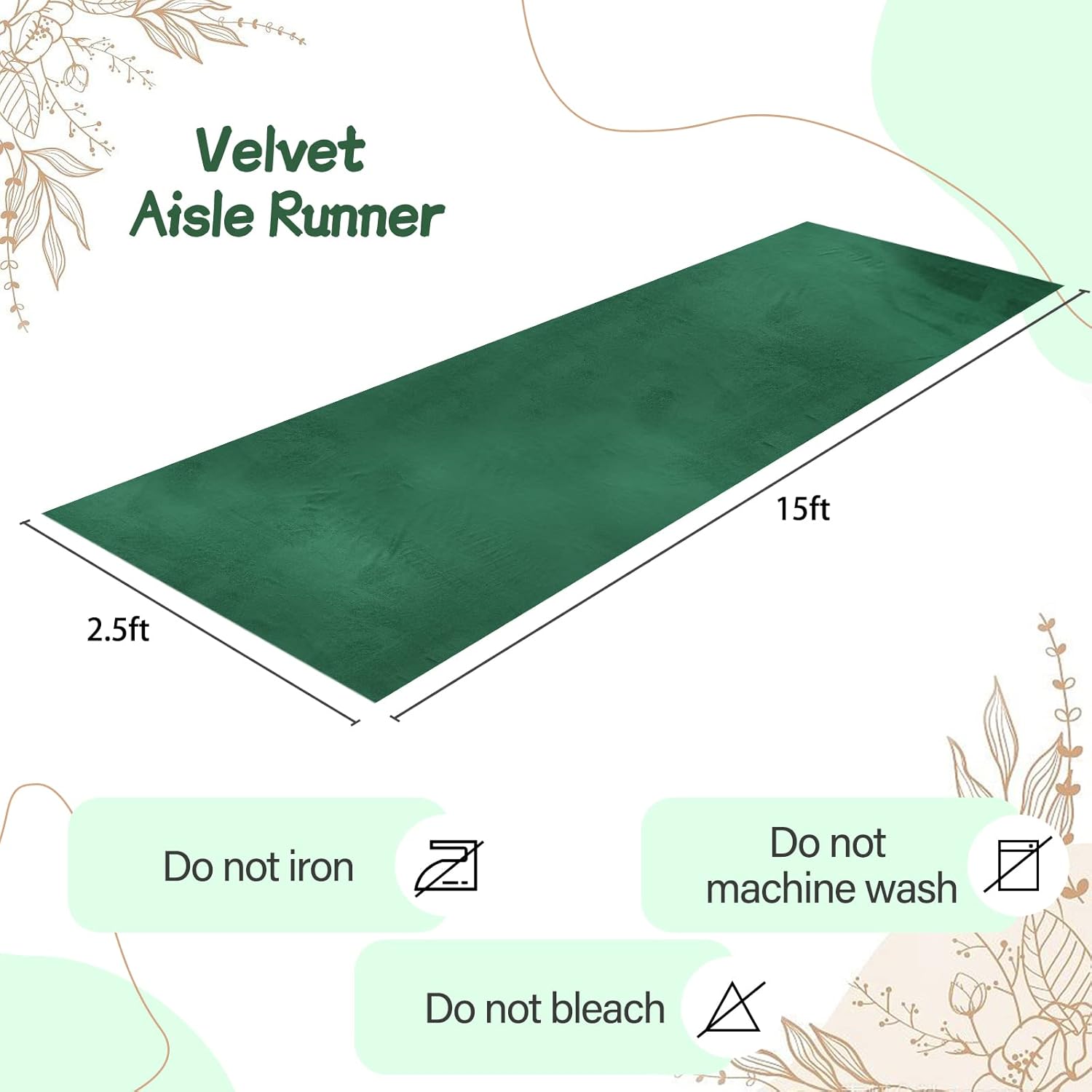 Green Velvet Aisle Runner 25ft x 15ft for Wedding Ceremony