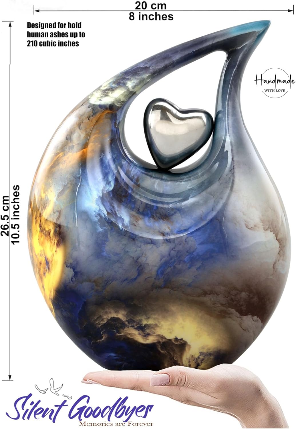 Teardrop Urn with Velvet Bag - Blue Fire Design