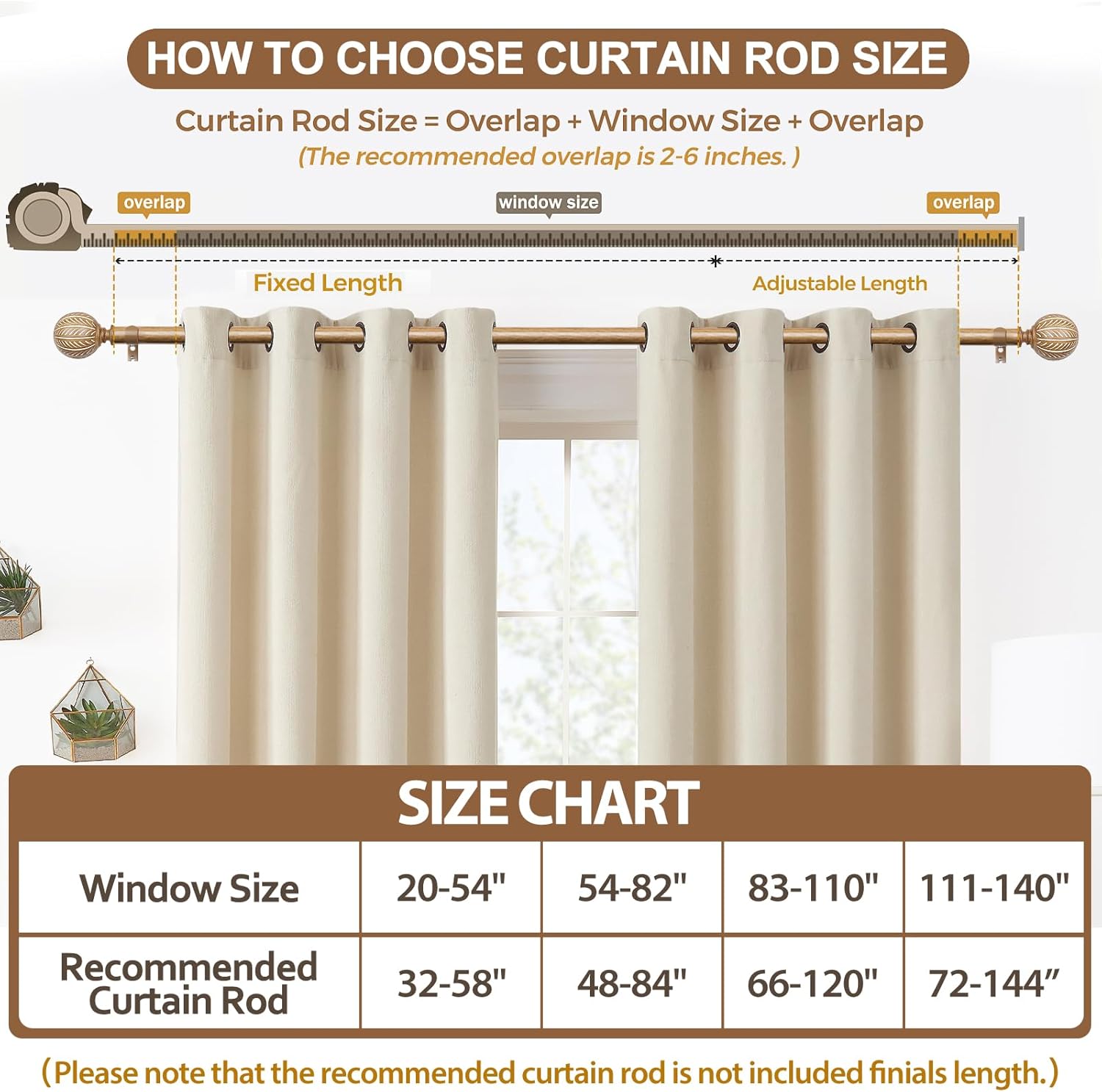 KAMANINA 1 Inch Adjustable Wooden Curtain Rods 48-84 Inch