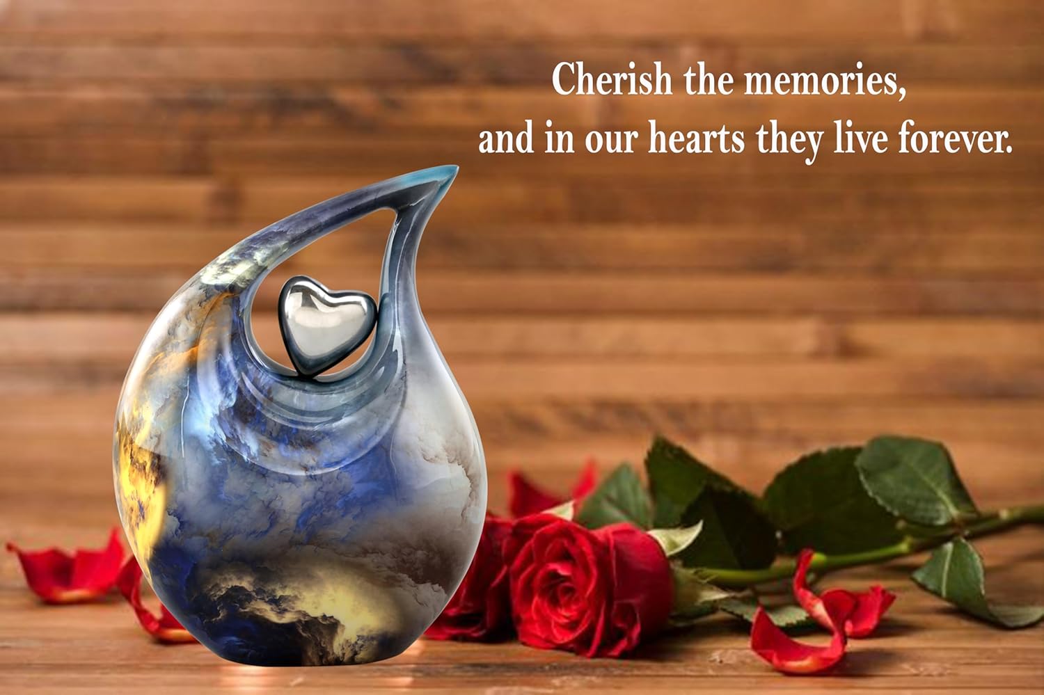 Teardrop Urn with Velvet Bag - Blue Fire Design