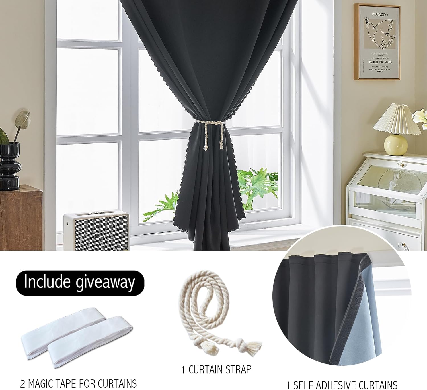 AJAZZ Self Adhesive Portable 100 Blackout Curtains 1-Pack