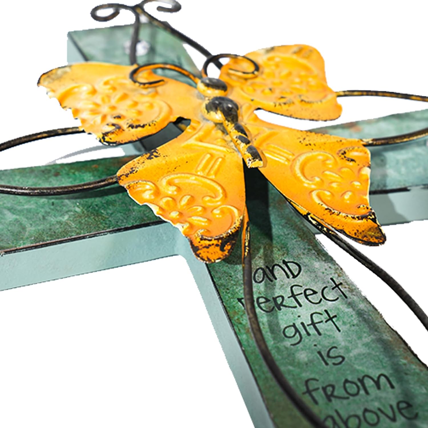 MelinSam Wooden Wall Cross with Inspirational Prayer and Antiqued Metal Butterfly
