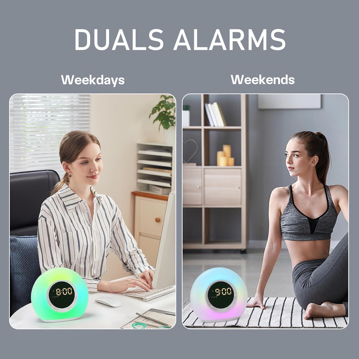 ICODE Alarm Clock with Dimmable Night Light and 10 White Noise Sounds