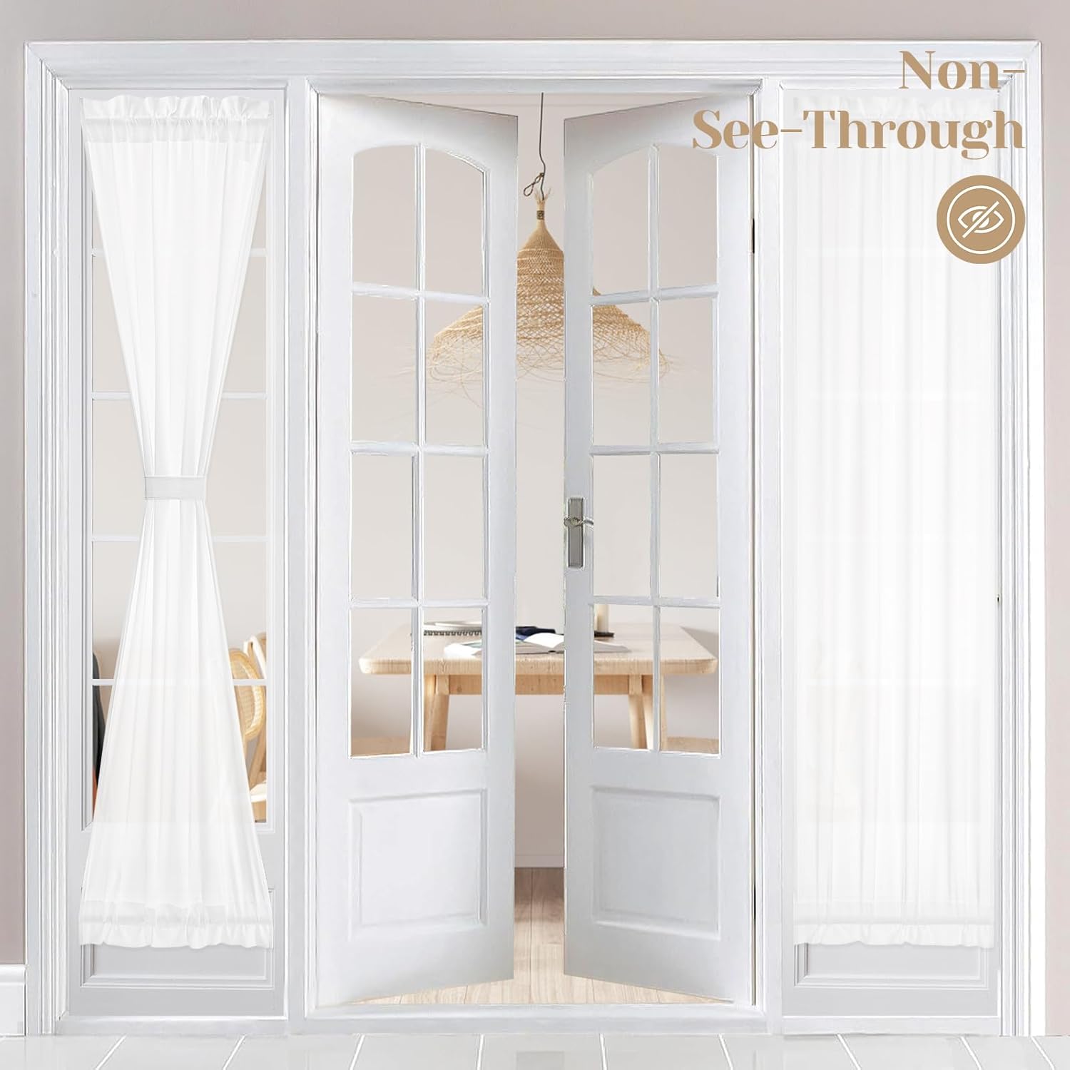 HOMEIDEAS Non-See-Through French Door Curtains Set of 2