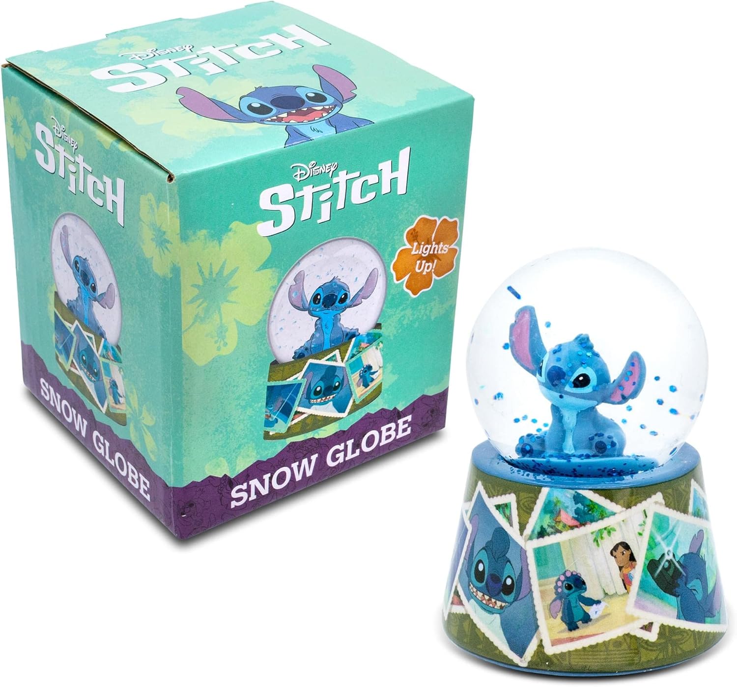 Disney Lilo Stitch Light-Up Snow Globe with Glitter 3 Inches