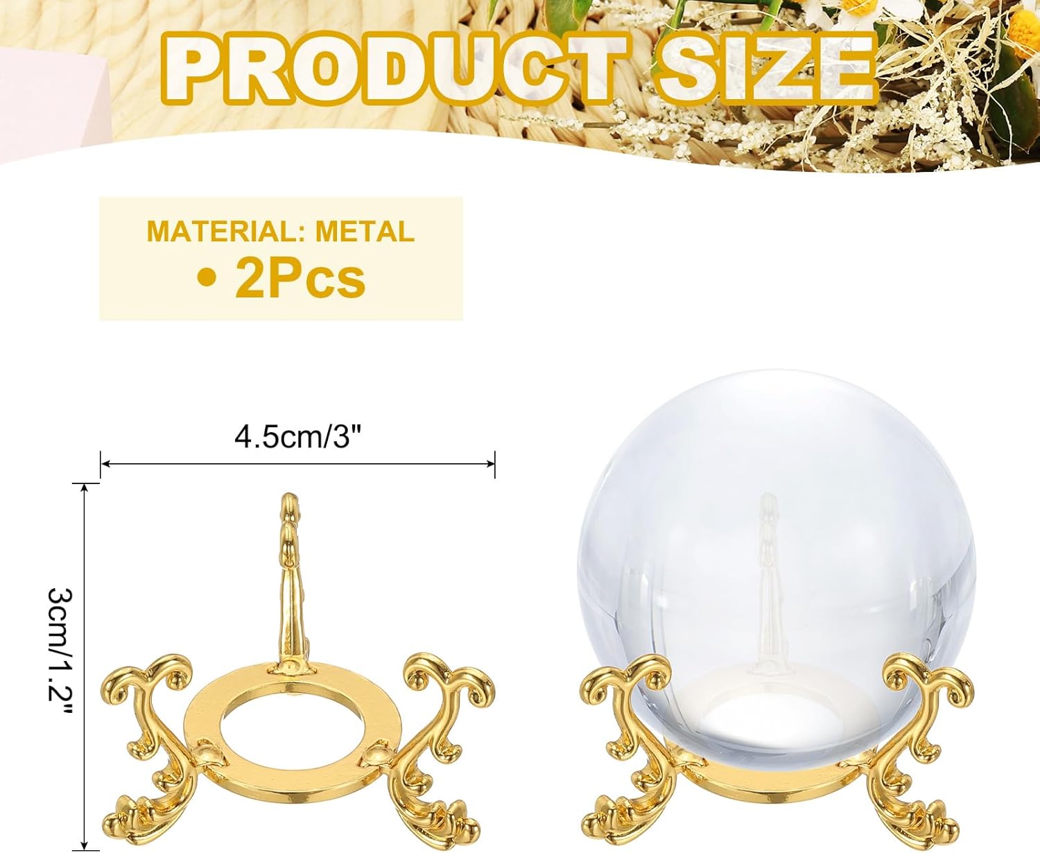 Uxcell 2pcs Metal Crystal Ball Display Stand