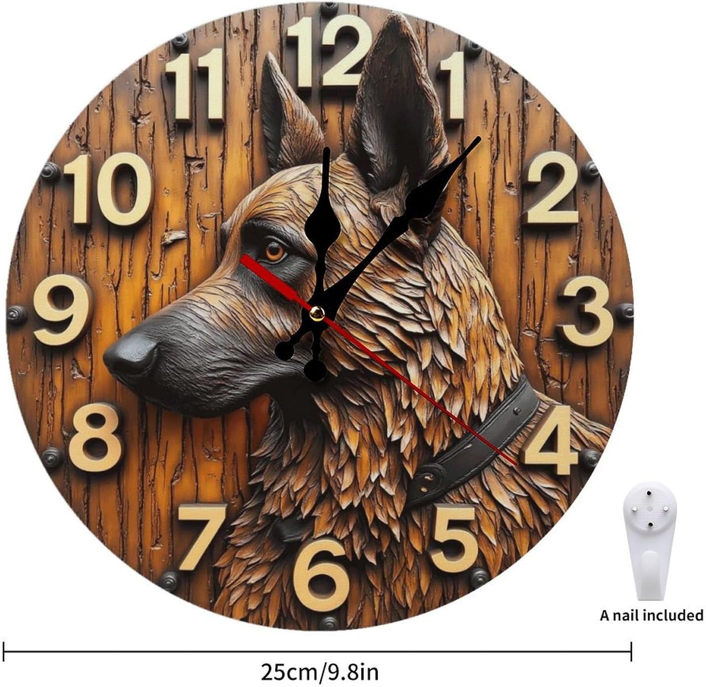 2D Wooden Dog Wall Clock German Shepherd 10 Inch Decor