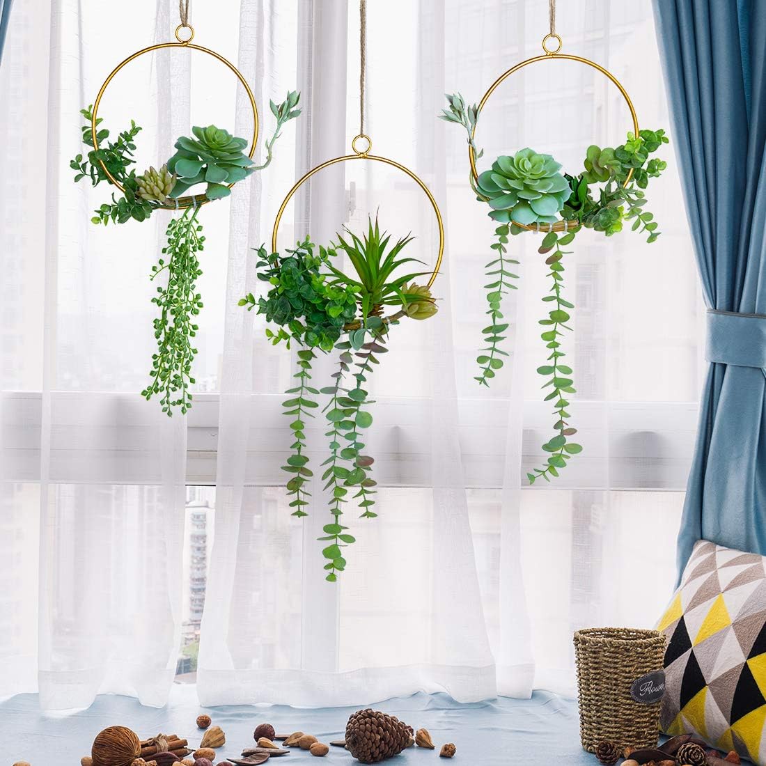 SWTHONY Artificial Succulents Wreath Set of 3 Hanging Wall Decor