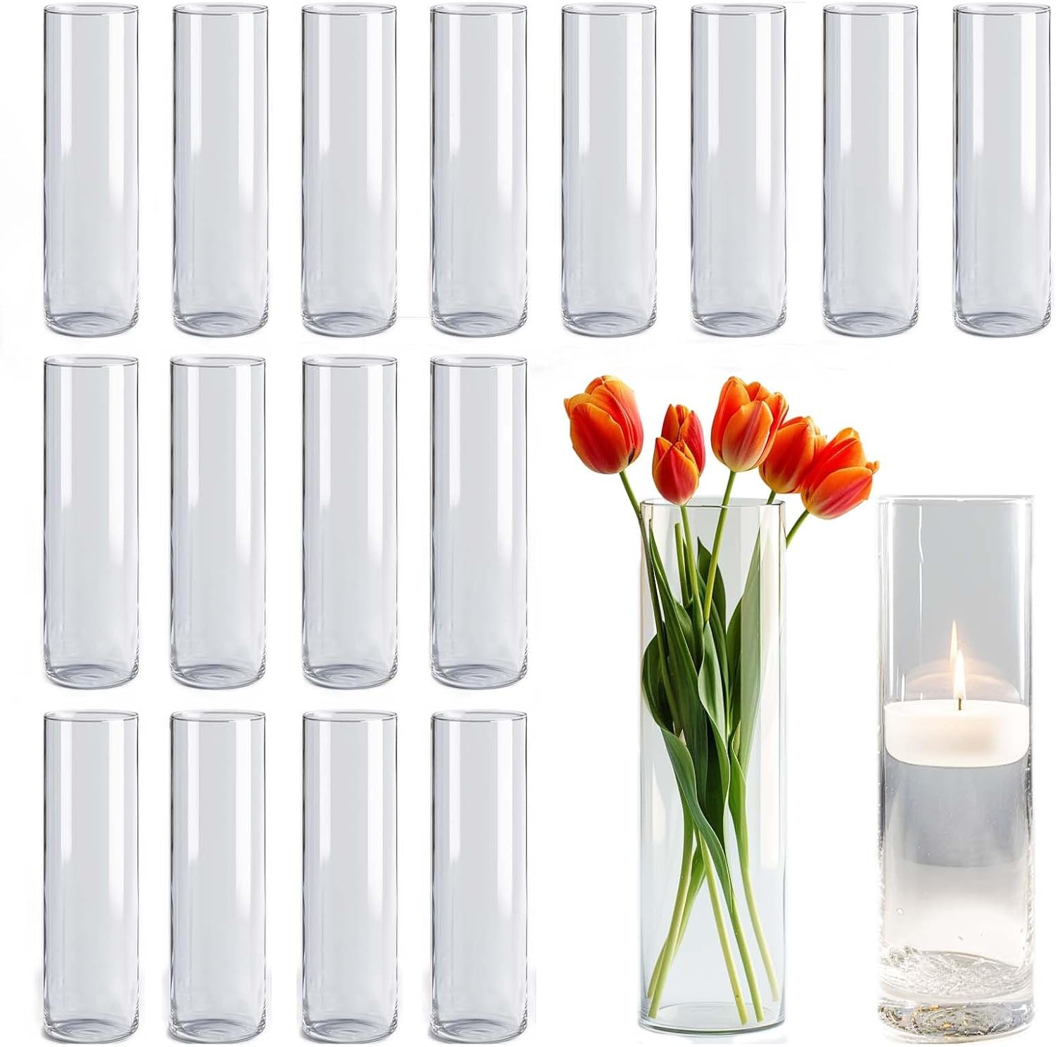 18pcs Clear Glass Vase Cylinder for Centerpieces and Decor