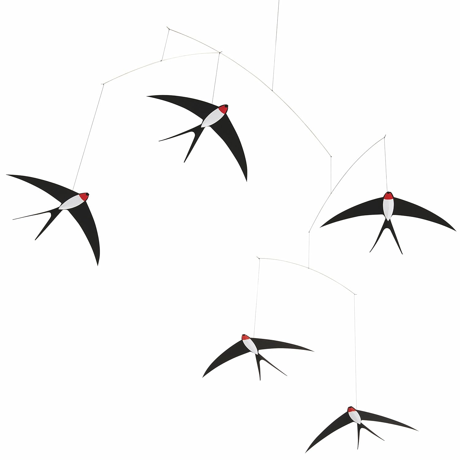 5 Flying Swallows Hanging Mobile 24 Inches Handmade in Denmark