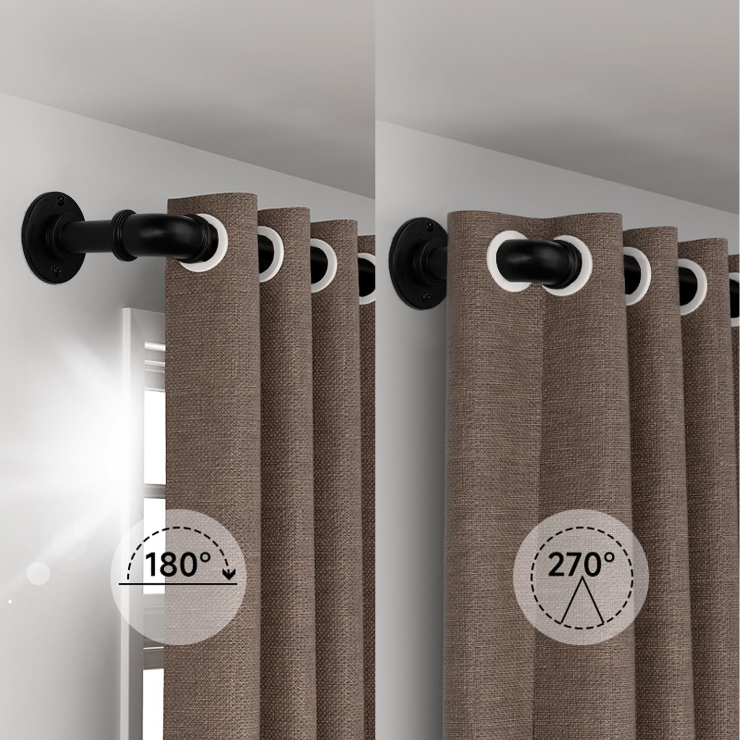 Industrial Curtain Rods 18-120 Inch Adjustable Blackout Rod with Wrap Around Design