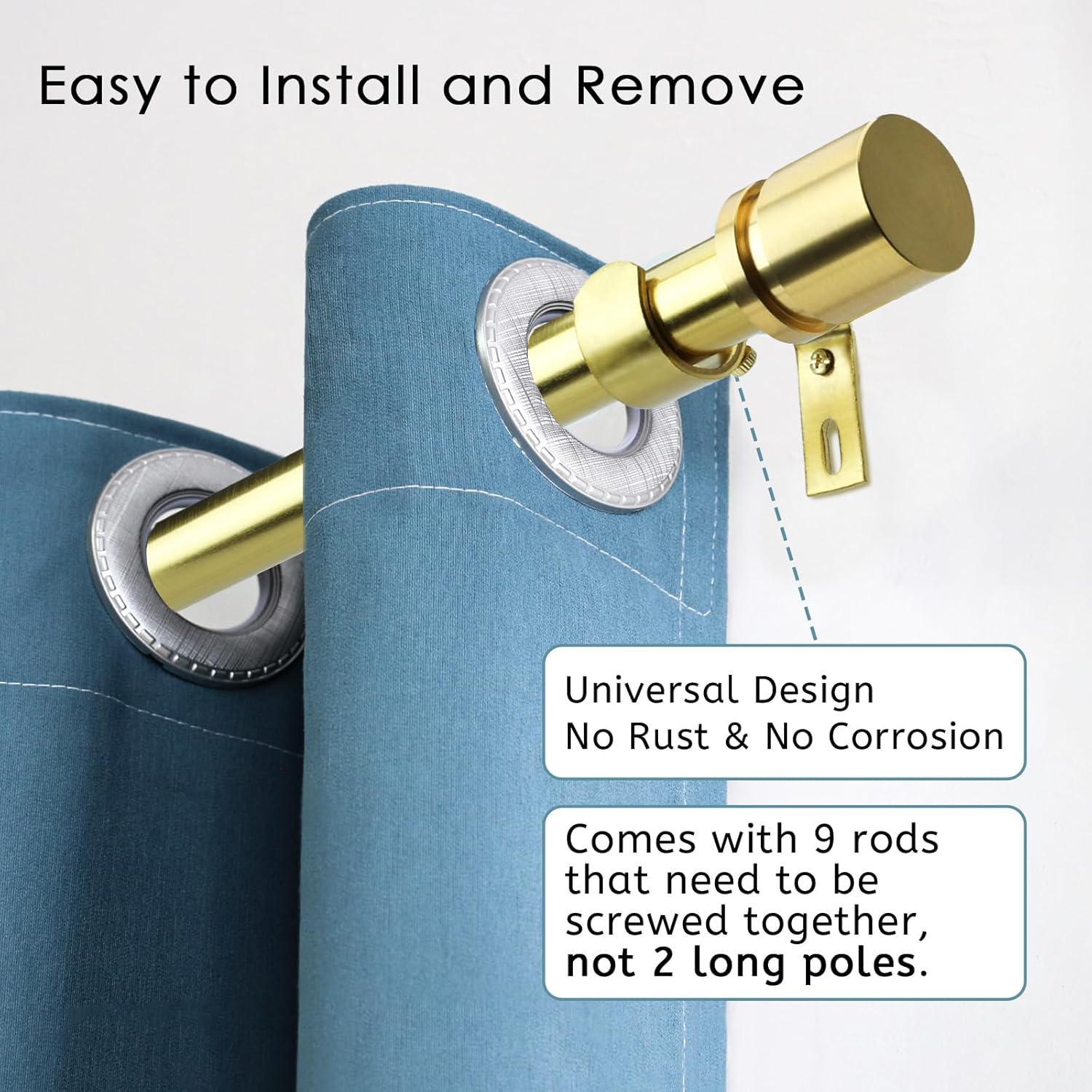 Byondeth Adjustable Curtain Rod 1 Inch Diameter with Gold Aluminum Finials