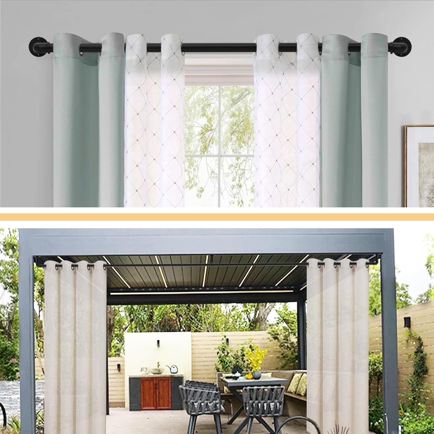 Industrial Curtain Rods 18-120 Inch Adjustable Blackout Rod with Wrap Around Design