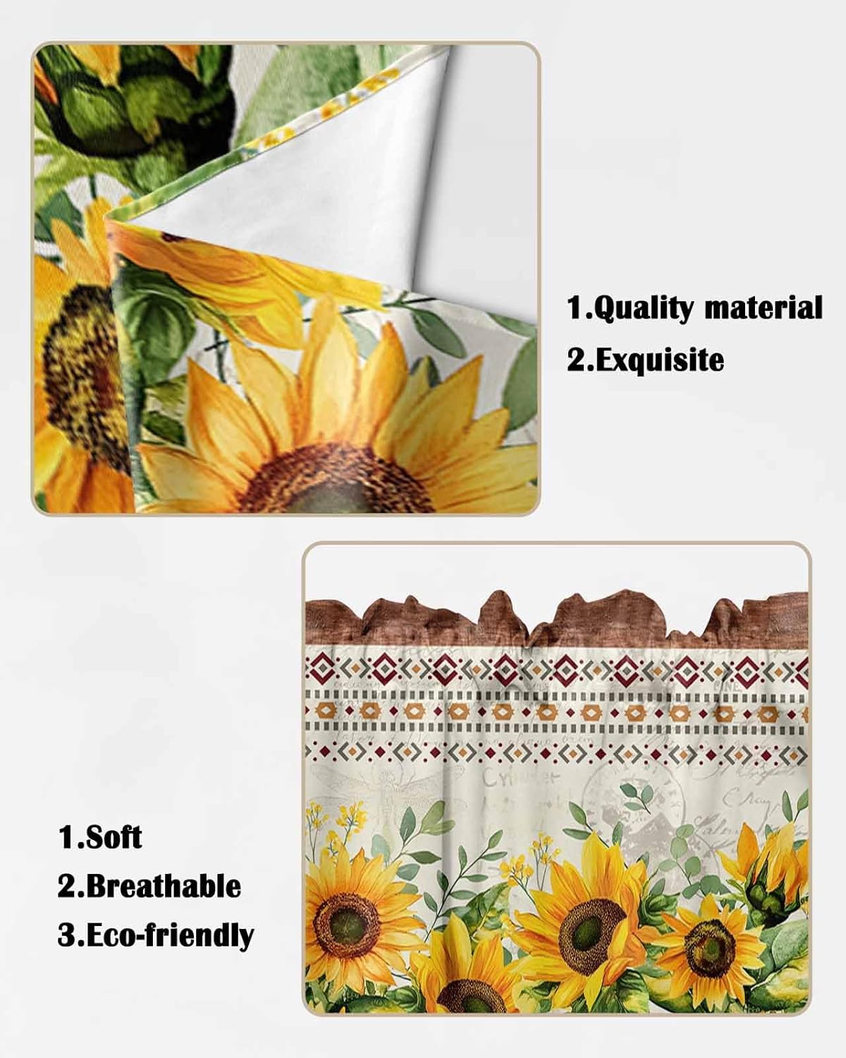 Sunflower Brown Swag Curtains Valance for Kitchen Windows