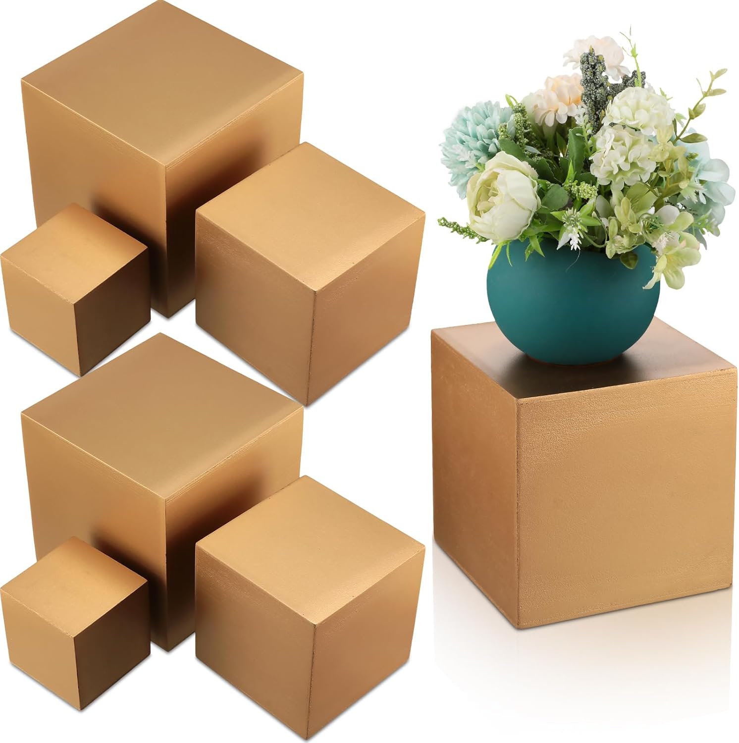 BBTO 6 Pcs Wooden Gold Buffet Risers Display Set