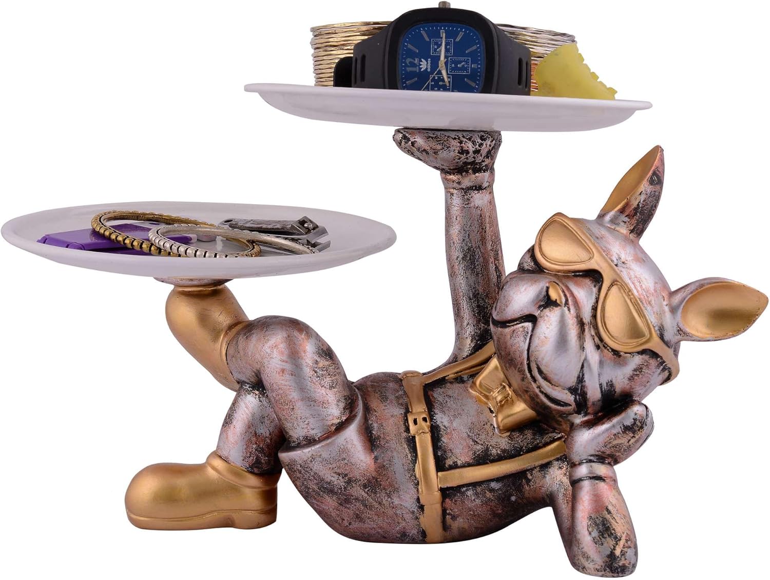 Cute Cool Dog Sculpture with Plate for Home Decor