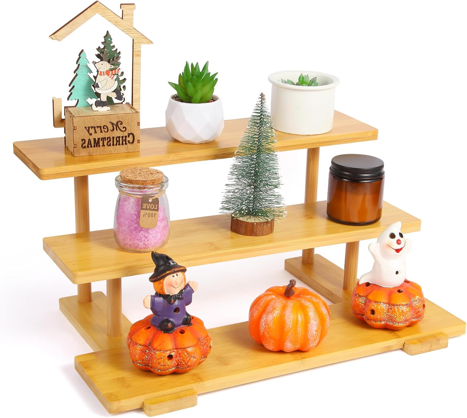 3 Tier Bamboo Display Rack Bathroom Counter Kitchen Organizer Perfume Cosmetic Organizer