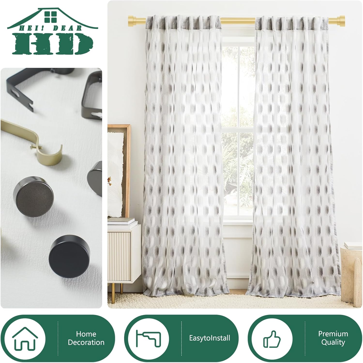 HEI DEAR Gold Curtain Rods 72-144 Inch