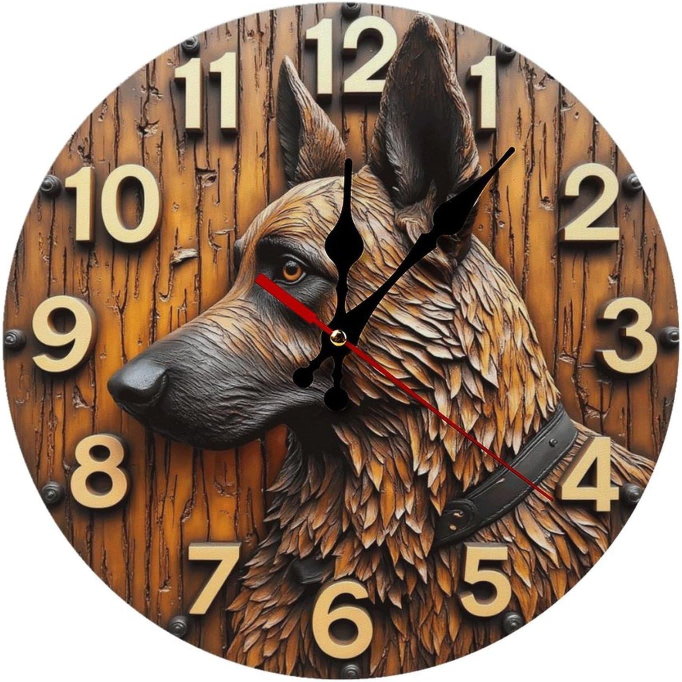 2D Wooden Dog Wall Clock German Shepherd 10 Inch Decor