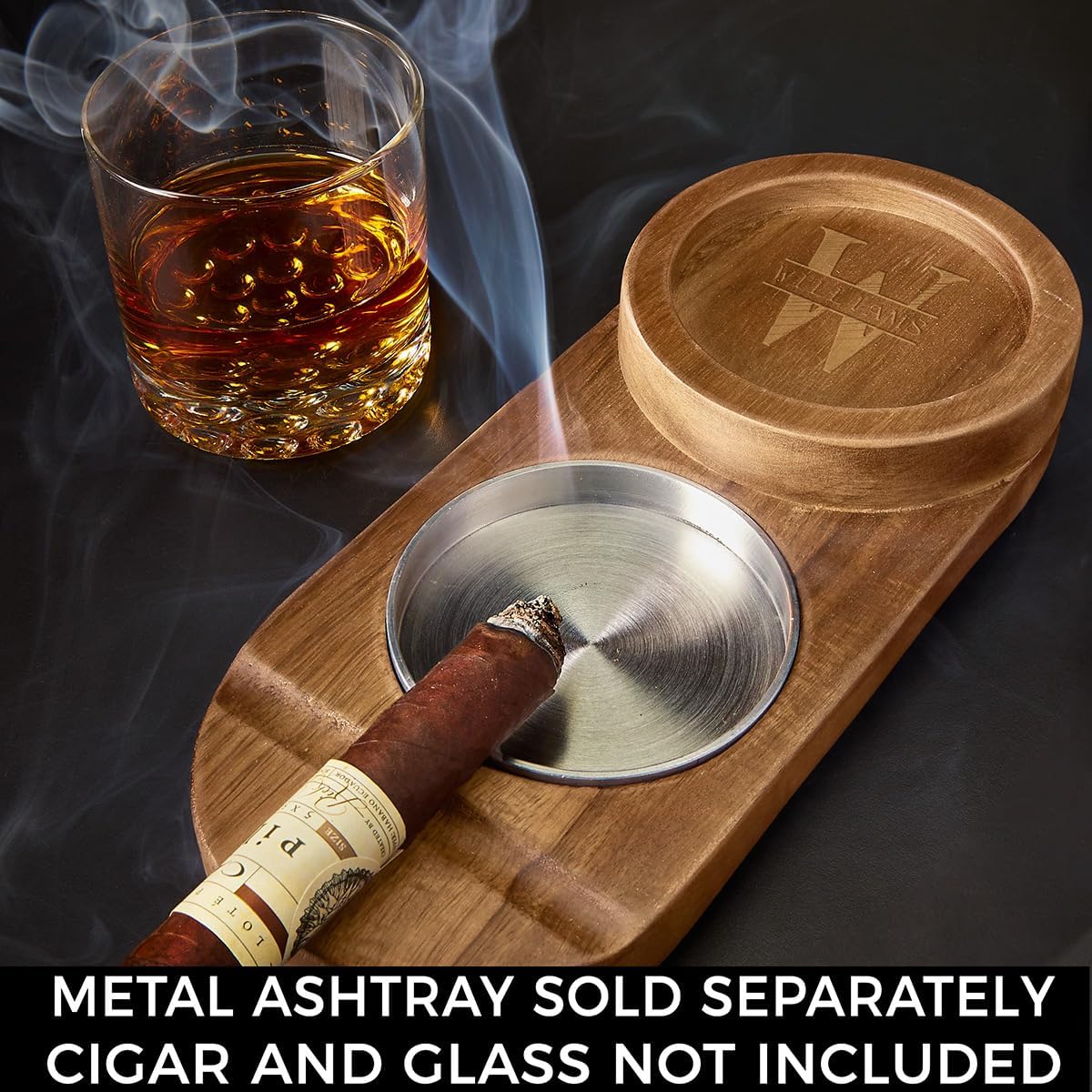 Wooden Cigar Tray with Personalized Engraving Dual Rests and Ashtray