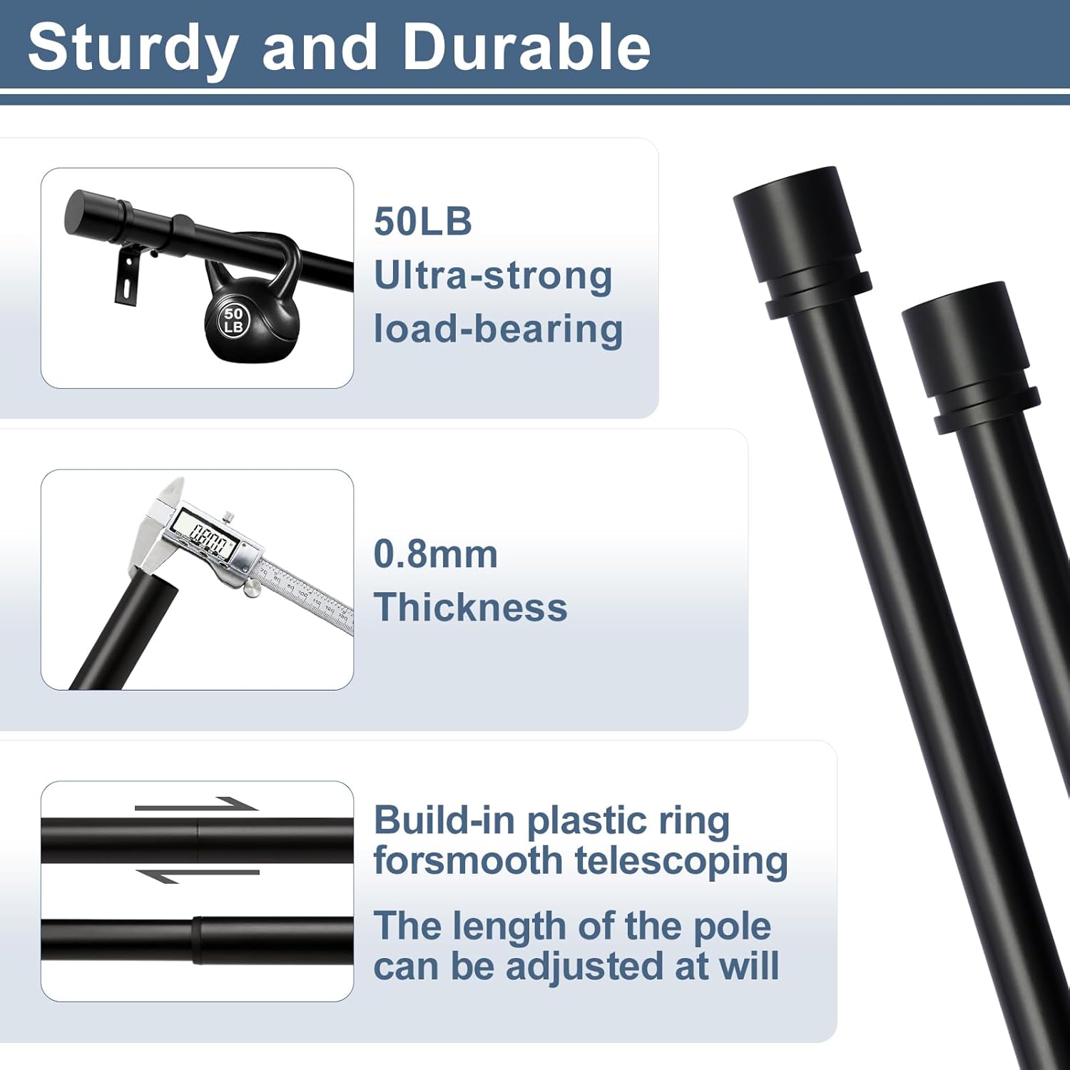 Byondeth Heavy Duty Adjustable Curtain Rods 1 Inch Diameter Black