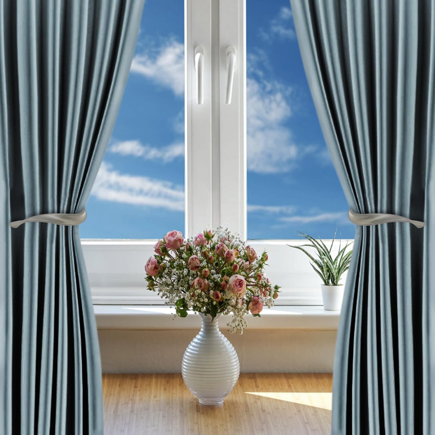 4 Pack Curtain Holdbacks Aluminum Alloy Heavy Duty U-Shape Window Hooks Grey