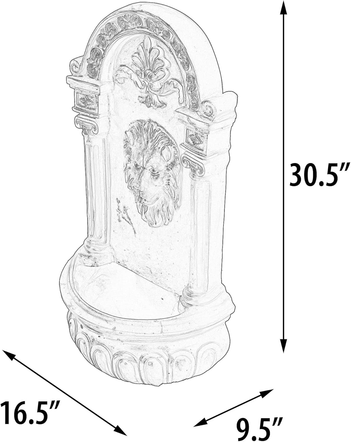 Terra Cotta Lion Wall Fountain - Hanging Design with Ornate Details