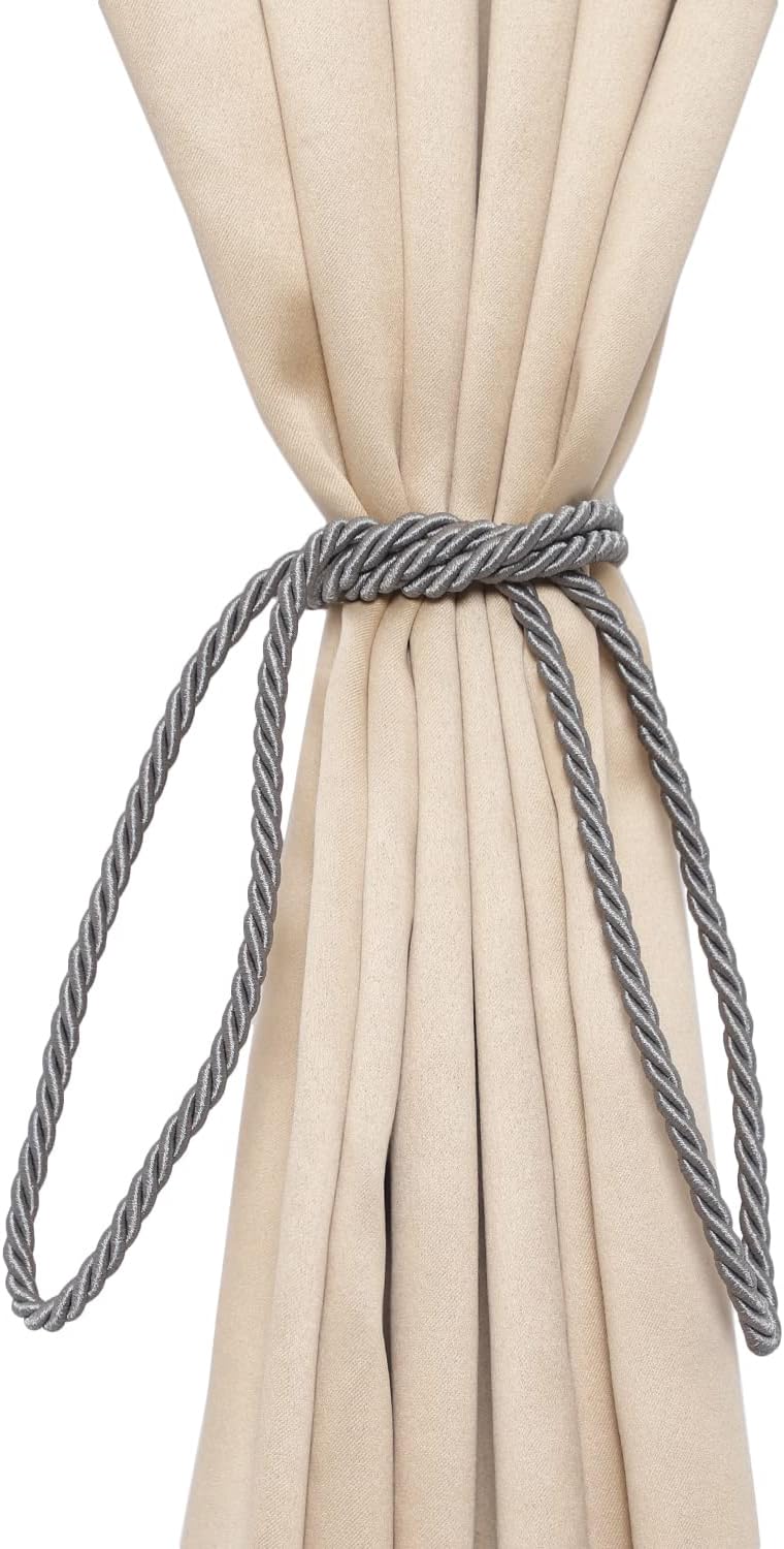 2 Pack Pearl Curtain Tiebacks with Tassels - Gray
