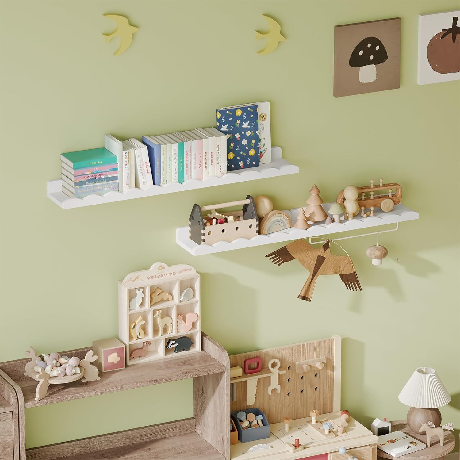 Fixwal Floating Bookshelves Set of 4 with Towel Rack White