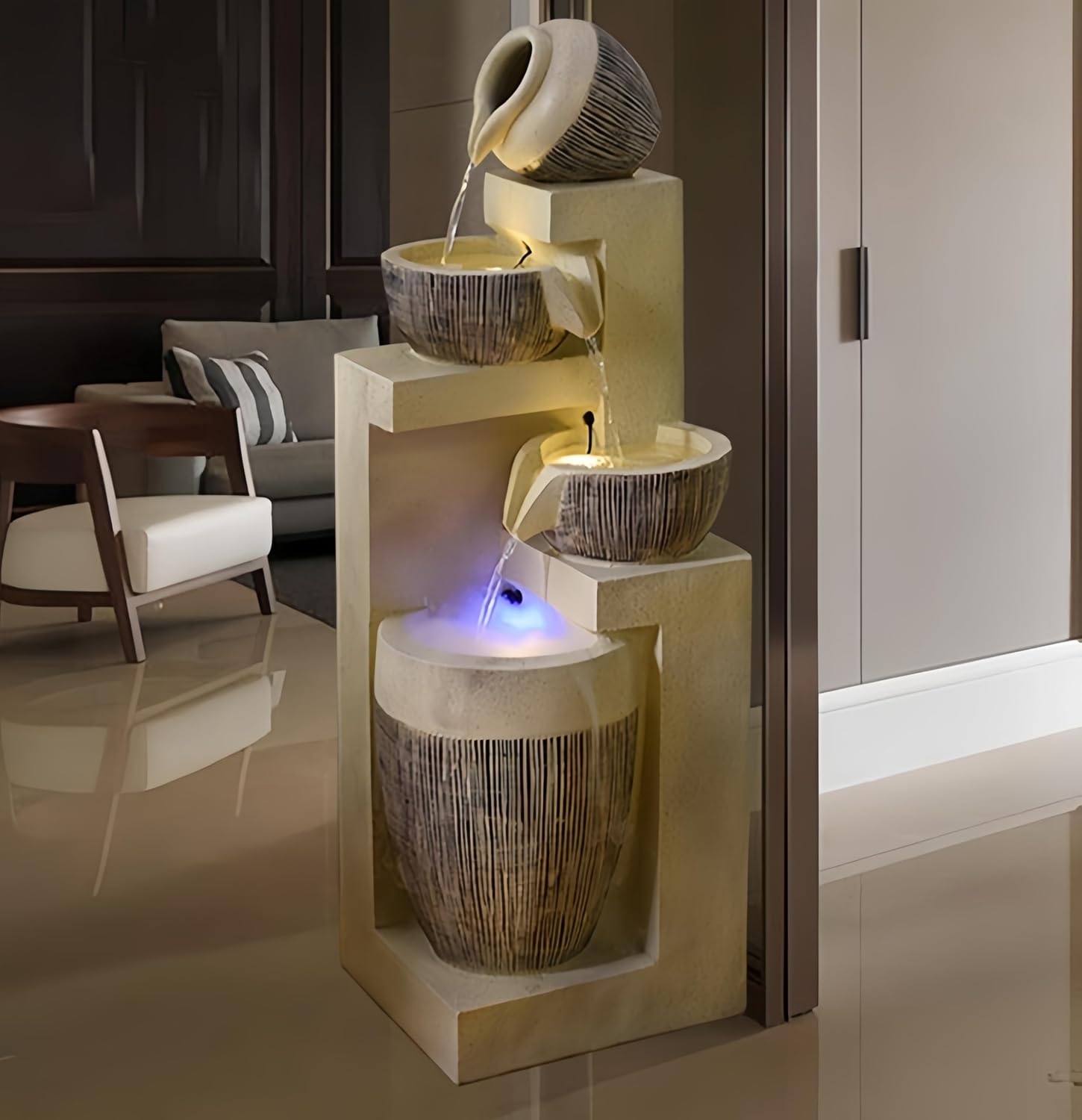 Fengshui Caishen Indoor Water Fountain Yellow