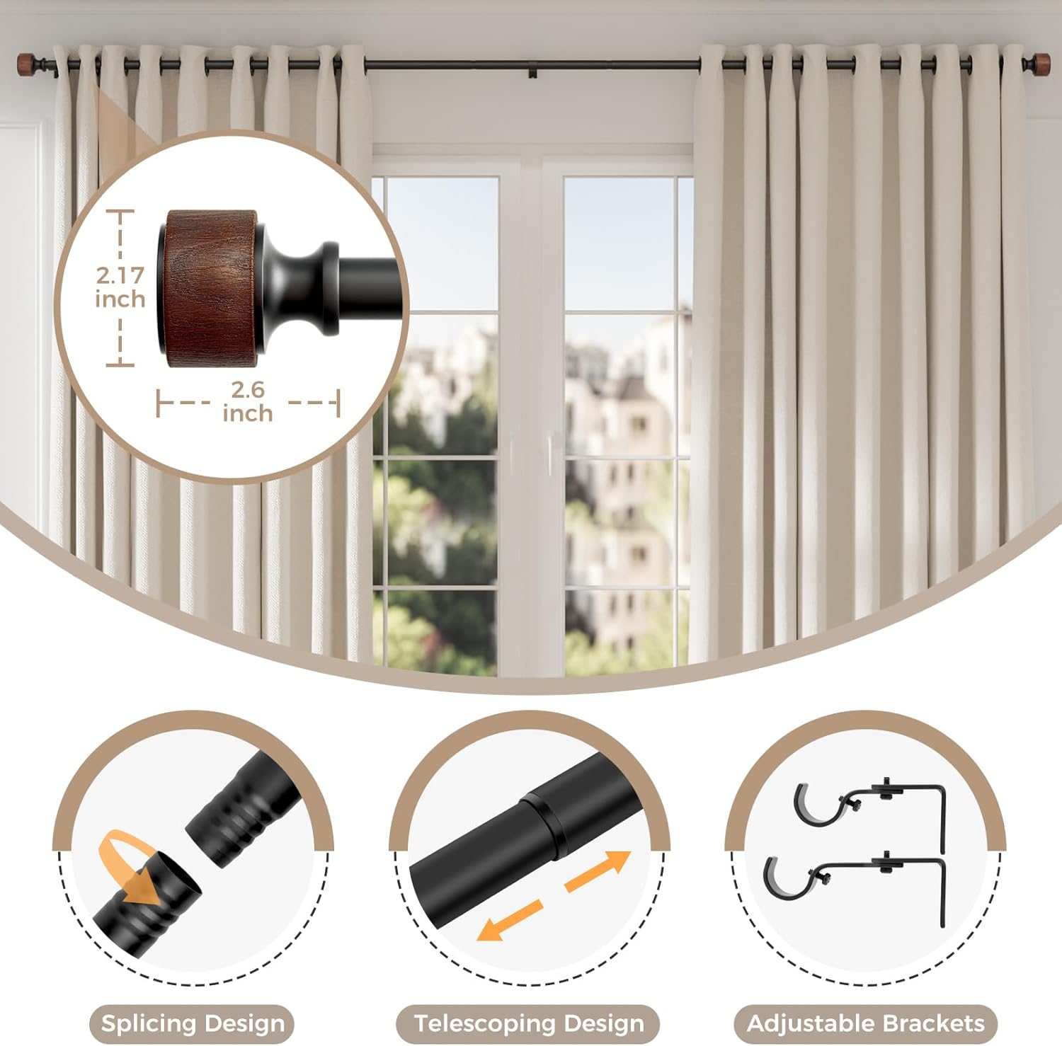 MARHSIPE Wood Curtain Rods 30-88 Inch 1 Diameter Heavy Duty Rod Set