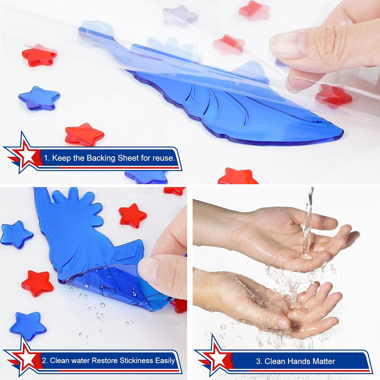 6 PCS 4th of July Gel Window Clings Patriotic Decorations