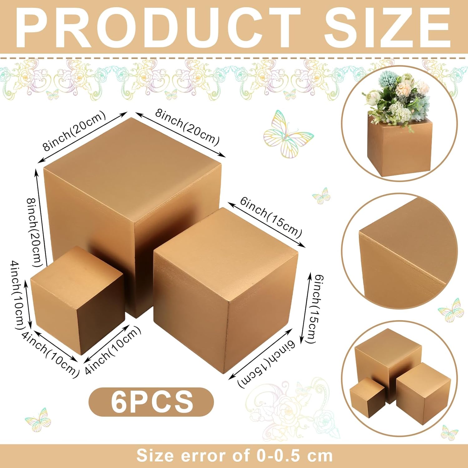 BBTO 6 Pcs Wooden Gold Buffet Risers Display Set