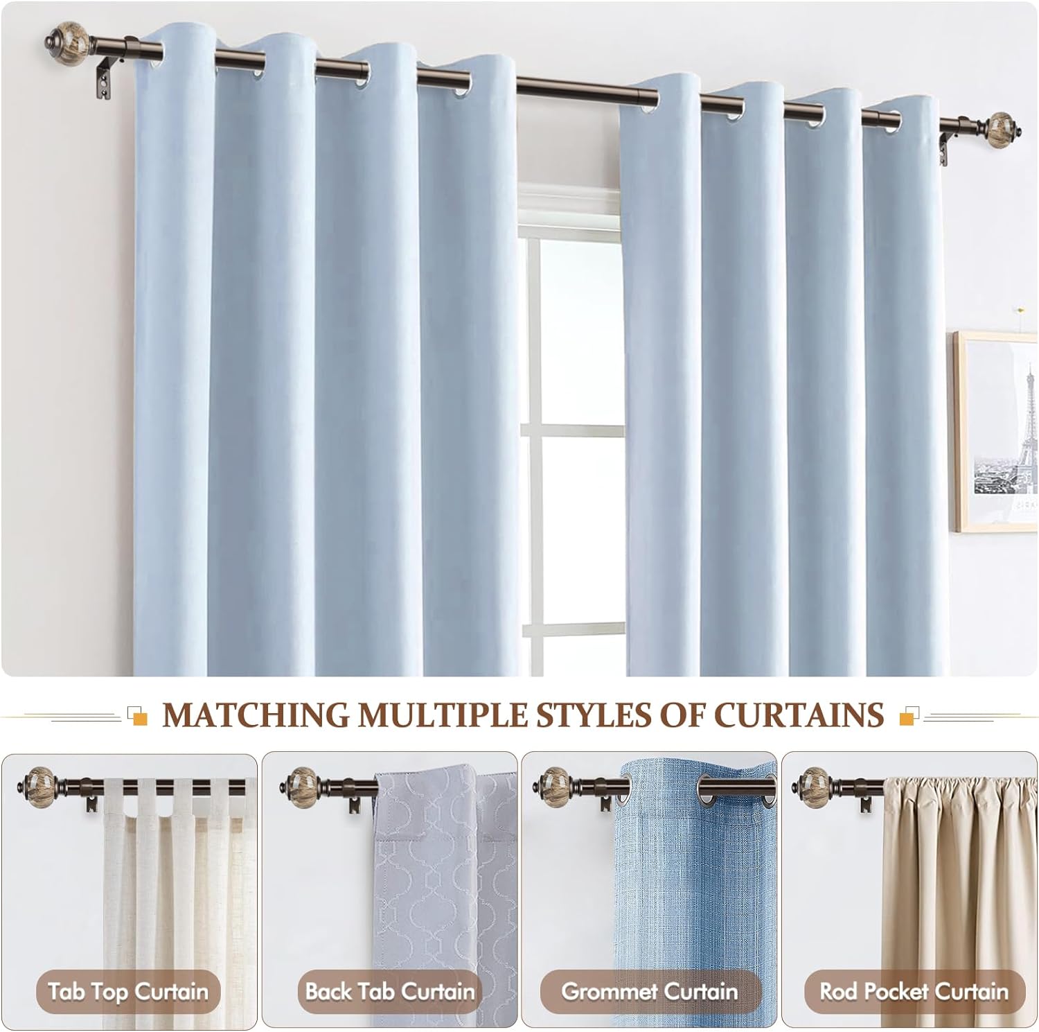 KAMANINA 1 Inch Curtain Rods 32-58 Inches Antique Bronze