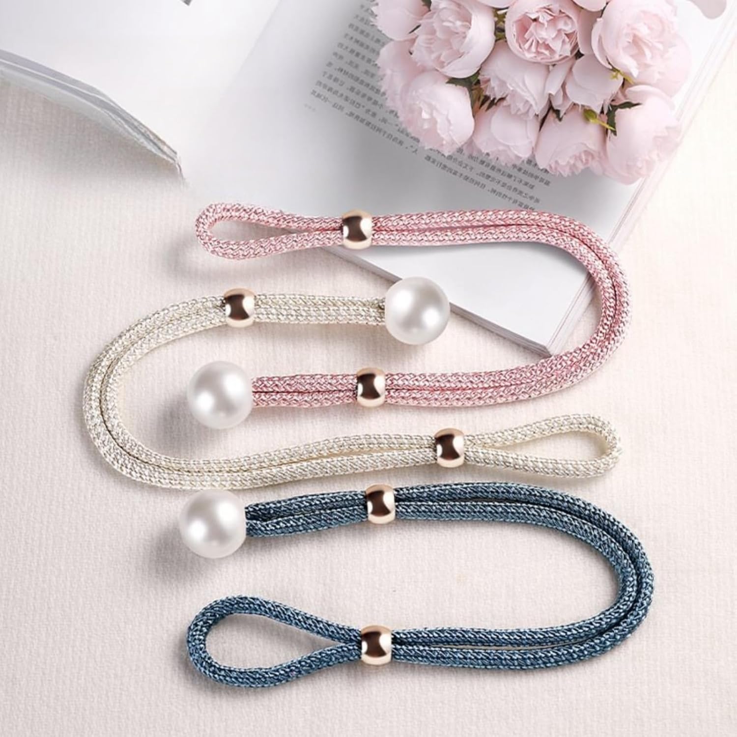 2 Pack Handmade Curtain Tiebacks with Rope White